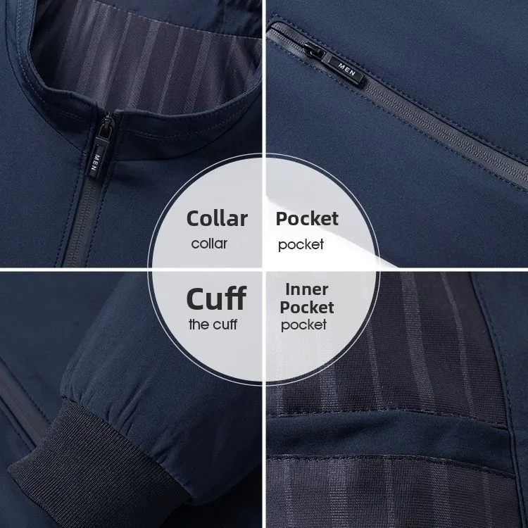 

Casual Thin Stand Collar Jaet for Dad Spring Autumn Middle-Aged Men's Loose Fit Busin Gentleman Sle Anti-Wrinkle Polye...