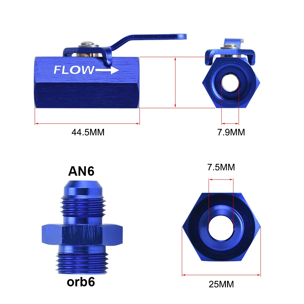 AN6 6AN Aluminum Inline Fuel Filter Shut Off Valve Cut Off w/ Cable Lever Black 1Pcs PQY-FSV06