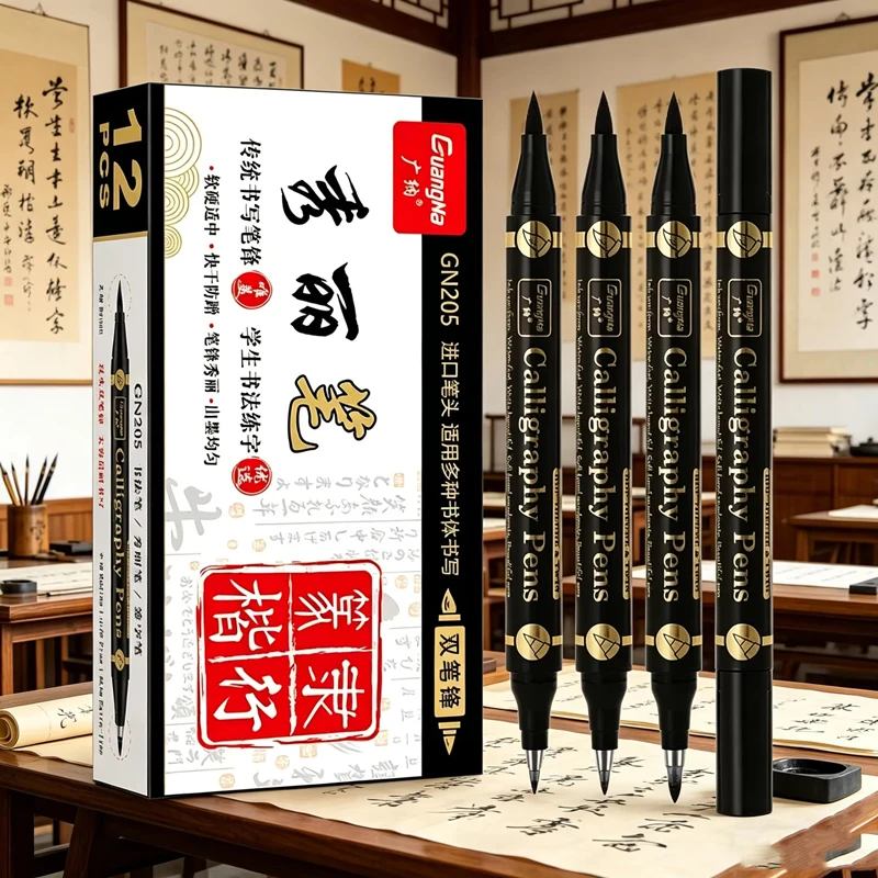 GuangNa 3 Pcs/set Calligraphy Pen Set for Drawing & Hand Lettering, Black Ink Brush Markers for Art, Calligraphy, Sketching