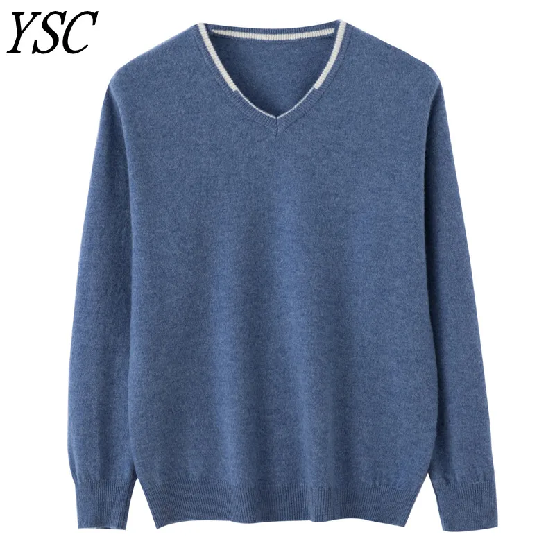 

Splicing Together Cashmere Pullover Men Basic Knitwear Pure Wool Sweater V-Neck Long Sleeve Business Soft Warm Clothing Tops