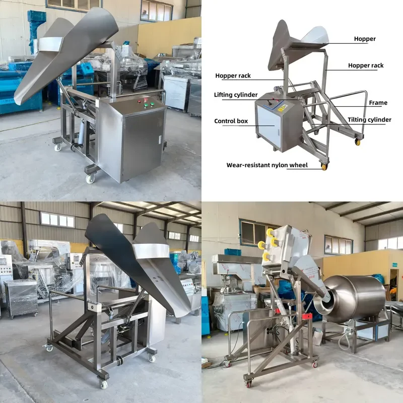 [2026] Economical Lifting Height 1200-1500mm Hydraulic Meat Trolley Hoist Bin Hoists Vacuum Meat Tumbler Lifter for