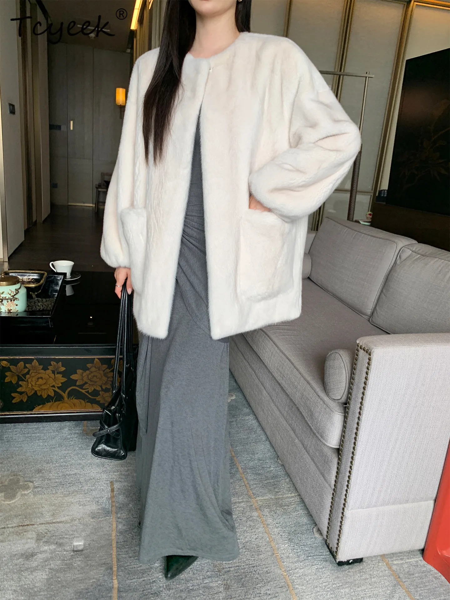 

Tcyeek Natural Mink Fur Coat Woman 2026 Winter Clothes Fashion Warm Womens Coats Real Whole Mink Jacket O-neck Пальто Женское