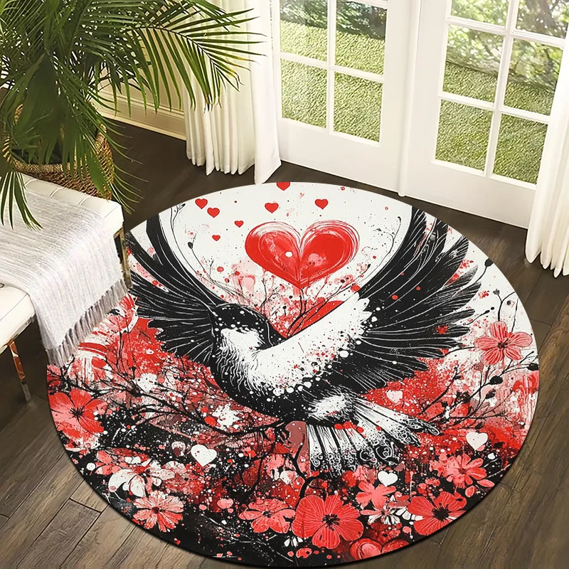 Flying birds and loving flowers Flannel-printed round floor mats are slip-resistant Suitable living room terrace garden carpets