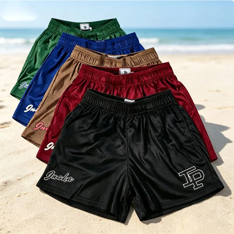 INAKA IP Mesh Shorts Men Breathable Quick Dry Gym Workout Shorts Summer Basketball Running Casual Beach Streetwear Sports Pants