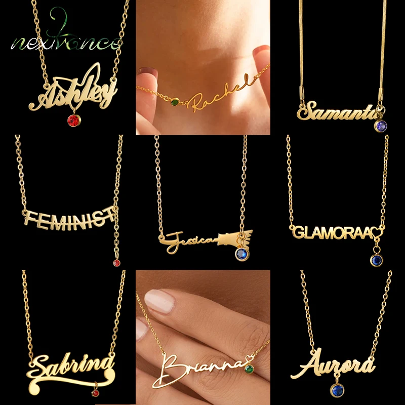 

Nextvance Custom Name Necklace For Women Personalized Stainless Steel With Birthstone Charm Pendant Choker Birthday Jewelry Gift