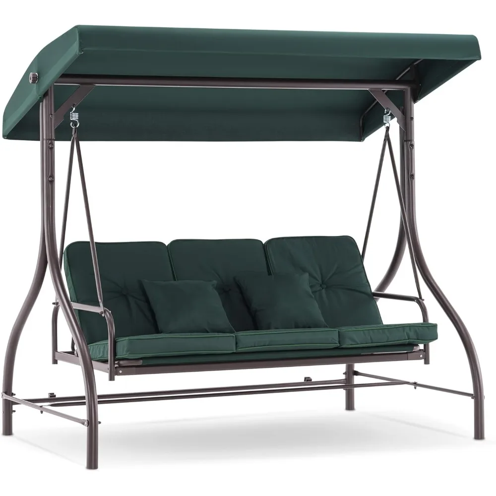 

Convertible 3-Seat Outdoor Swing Chair with Cushions and Adjustable Canopy