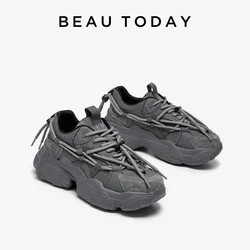 BEAUTODAY Chunky Sneakers Women Mesh Mixed Color Lace Up Trend Autumn Casual Sports Running Thick Heel Shoes Female 29A08