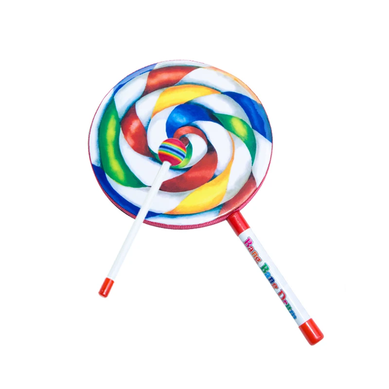 6/8/10 Inch Lollipop Drum with Mallet Rainbow Color Lollipop Hand Drum Music Rhythm Percussion Instruments Playing Toy