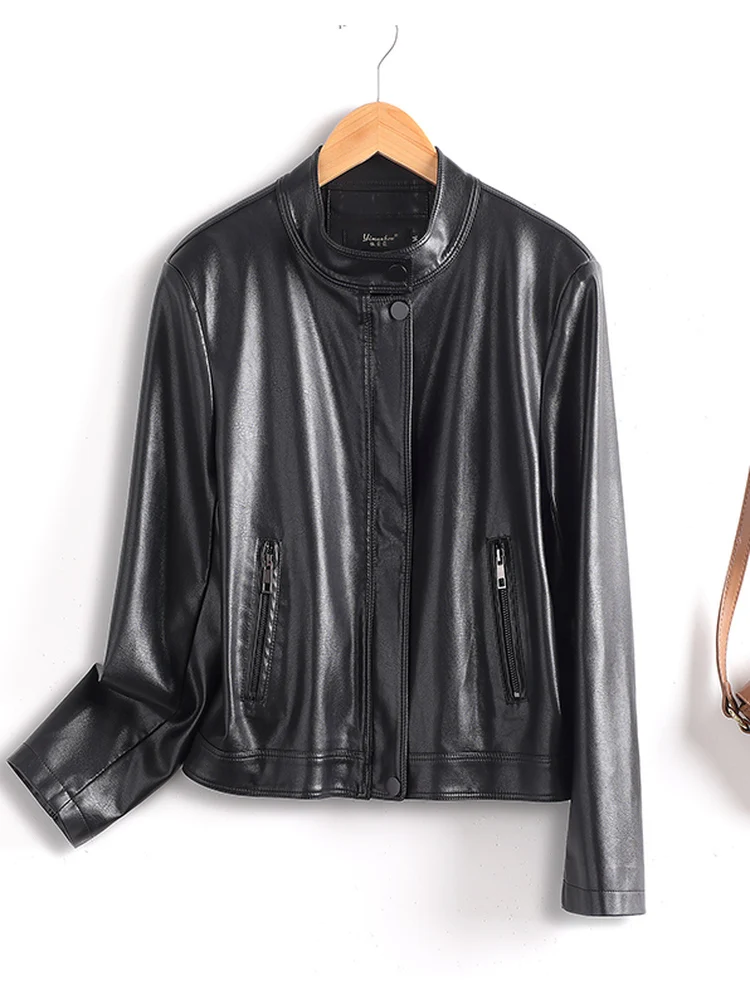 

2025 New Women's Loose Large Size Jaet eepskin Haening Casual Outerwear Slimming Korean Sle Spring Autumn Leather Coat