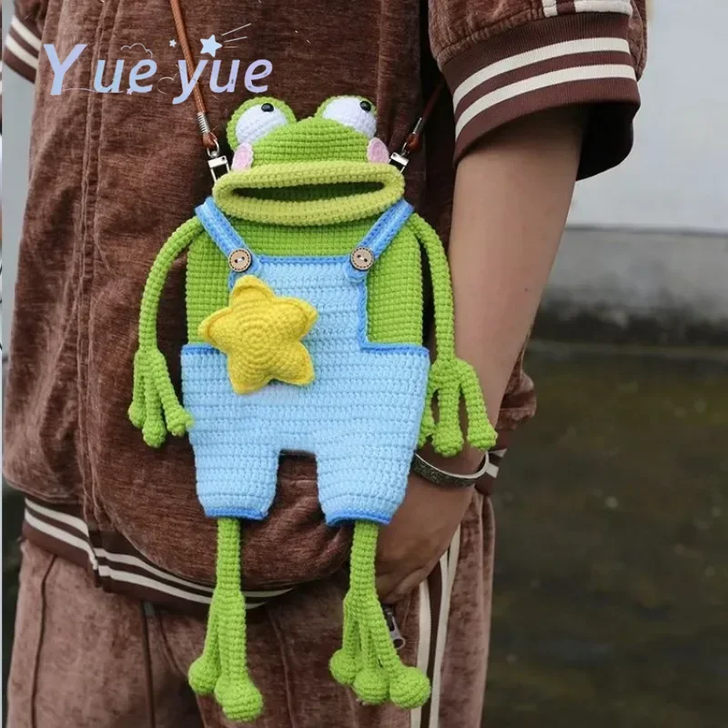 

Big Mouth Frog Mobile Phone Bag Sausage Mouth Handmade Woven Crossbody Bag【DIY Materials Package】Knitted Crochet Kit With Video