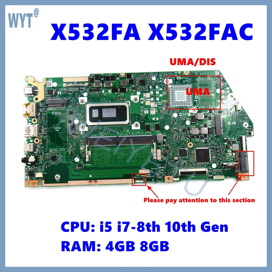 X532FL/FLC Mainboard untuk Asus X532FLC X532FA X532FAC X532FL S532F K532F V532F Motherboard Laptop I5 I7-8th/10th CPU 4G/8G-RAM
