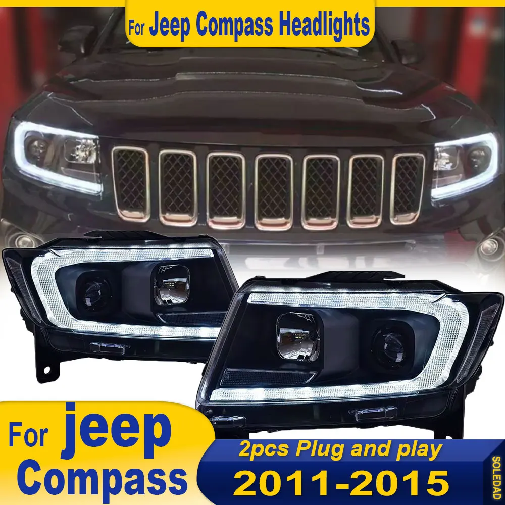 Car Full LED HeadLights with taillight for Jeep Compass 2011-2015 led DRL Car headlamp Assembly Signal Auto Accessories 2pcs