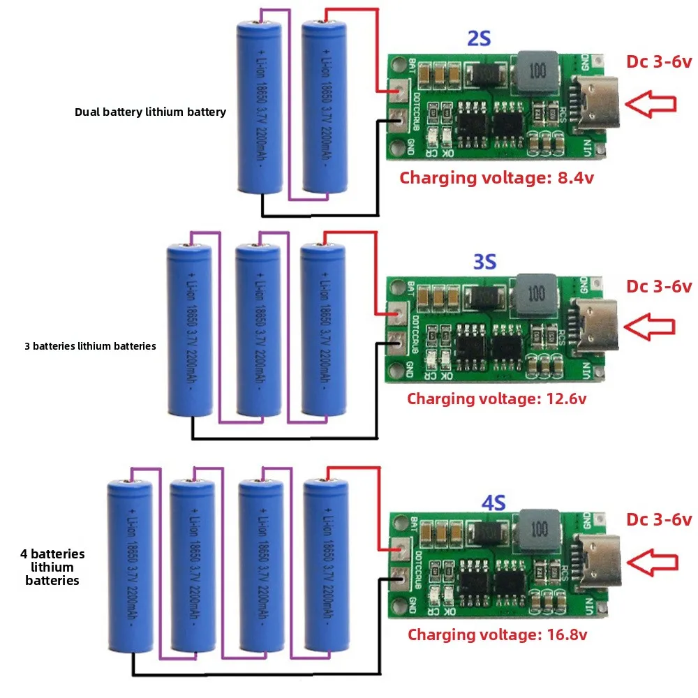 Multi-Zellen 2S 3S 4S Typ-C auf 8,4V 12,6V 16,8V Step-Up-Boost-LiPo-Polymer-Li-Ion-Ladegerät für 7,4V 11,1V 14,8V 18650 Lithium-Akkus – Detail 10