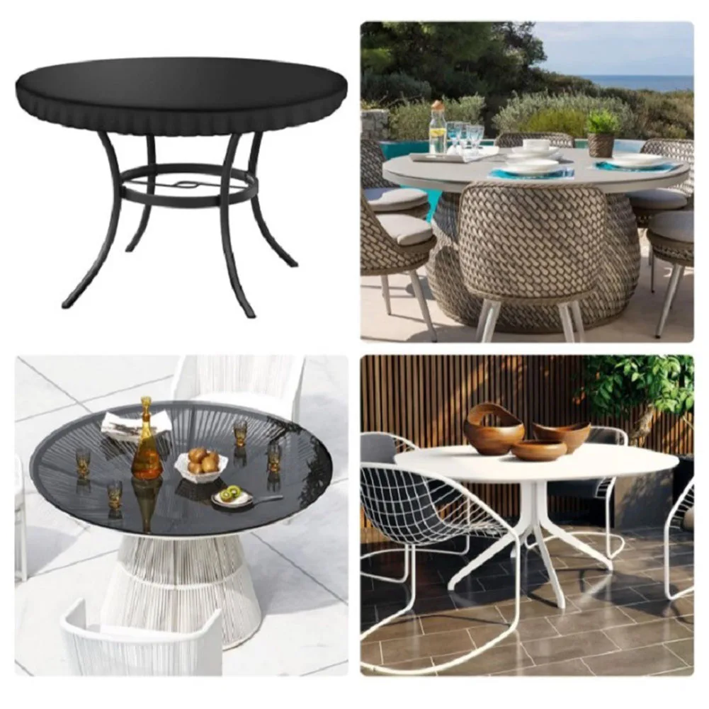 Round Patio Table Cover 210D Oxford Waterproof Outdoor Furniture Protector With Drawstring For Garden Deck Black 49 Inch