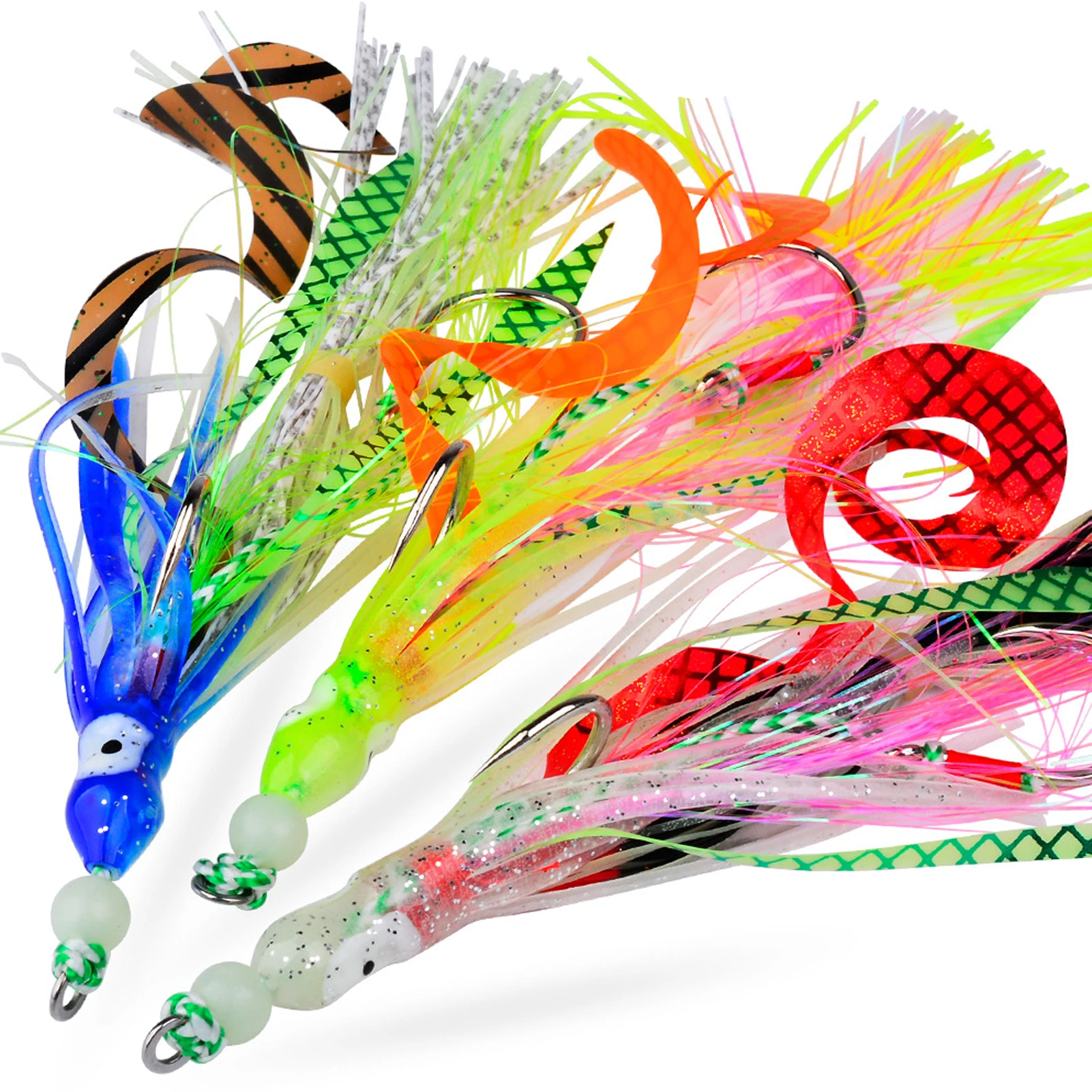 

Бесплатная рыбалка, 5 шт./лот, светящиеся рыболовные оснастки для осьминога, приманка для ночной рыбалки, крючки для кальмара, светящиеся крючки 17 см, 7 г/9 г, искусственные приманки для тунца