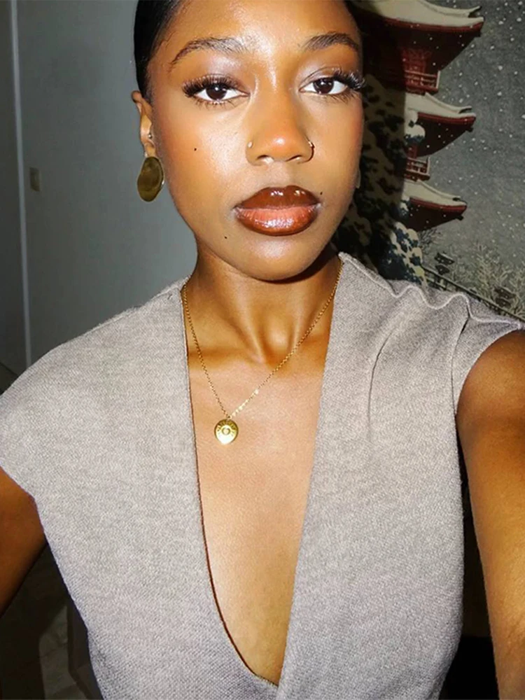 핀 V넥 베스트 팬츠 여성 세트 민소매 탱크탑 와이드 레그 미드 웨이스트 트라우저 2025 여름 가을 출퇴근 오피스룩 수트