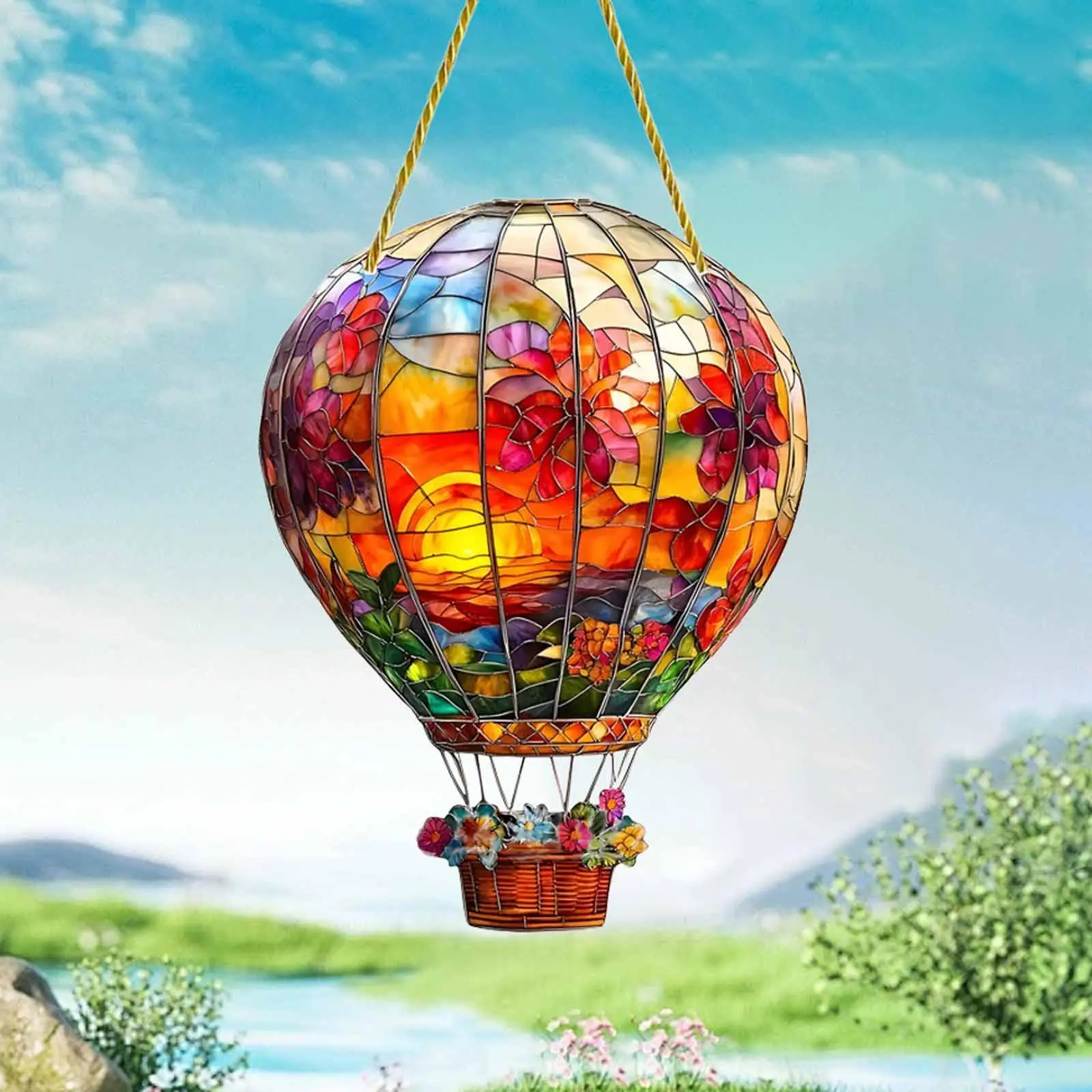 

Hot Air Balloon Suncatcher Acrylic 2D Flat Women Birthday Gift Ornament Wind Chime for Wall Fireplace Bedroom Living Room Door