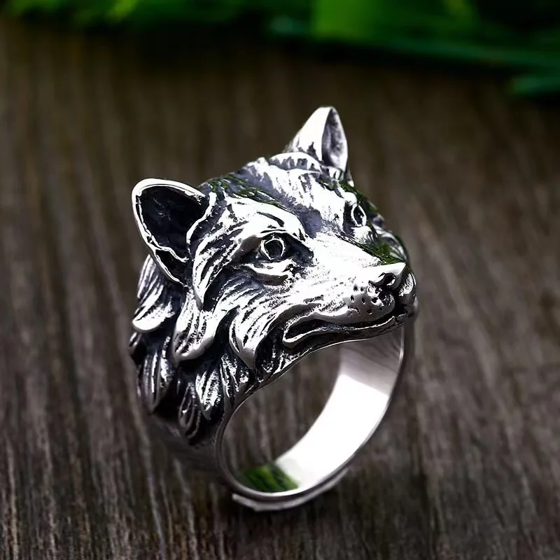 Retro Wolf Fox Ring For Men Silver Color Punk Gothic Open Ring Zinc Alloy Handmade Unisex Designer Jewelry Biker Accessories