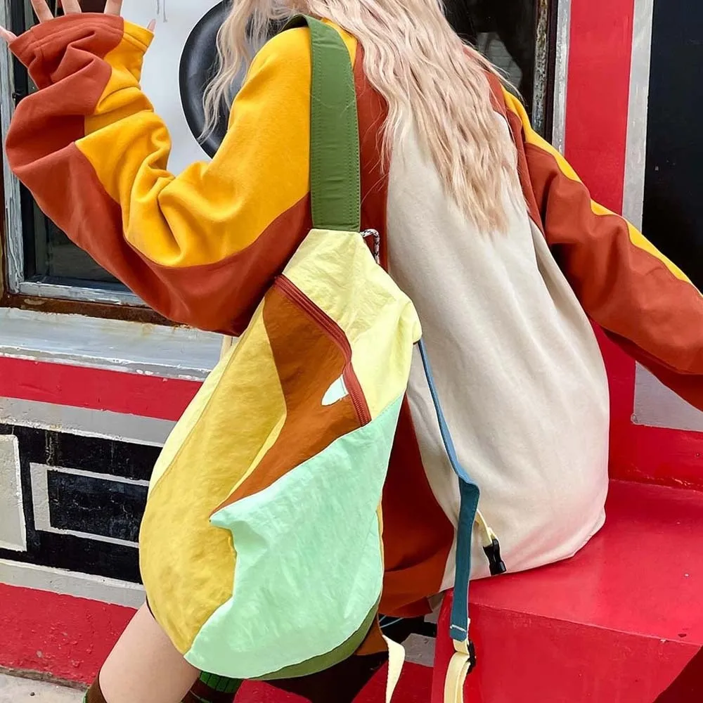 Durable Contrast Color School Bag Large Capacity Lightweight Nylon Sport Daypack Scratch Prevention Polyester