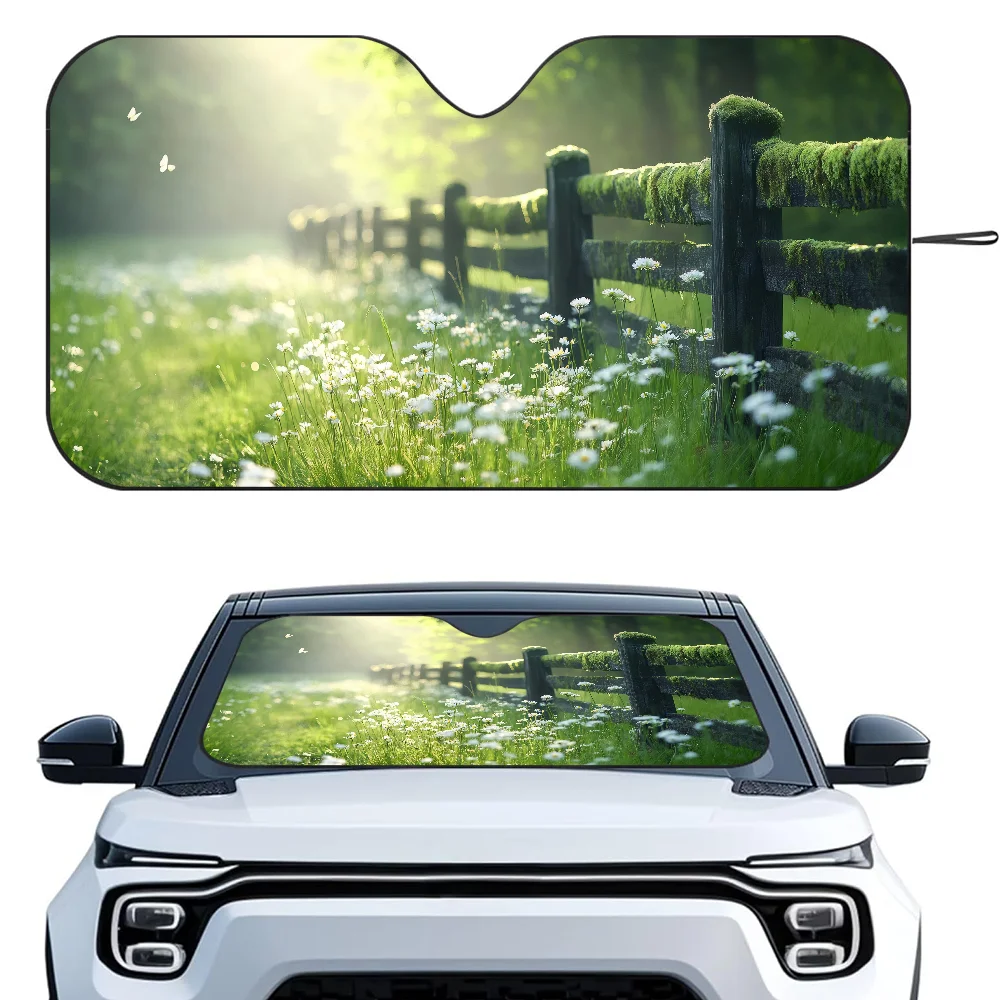 

Flowers Colorful Meadow Car SunSha Heat-insulating Aluminum Film Windshield Sunshas UV Rays Blocks Car Sun Visor Protector