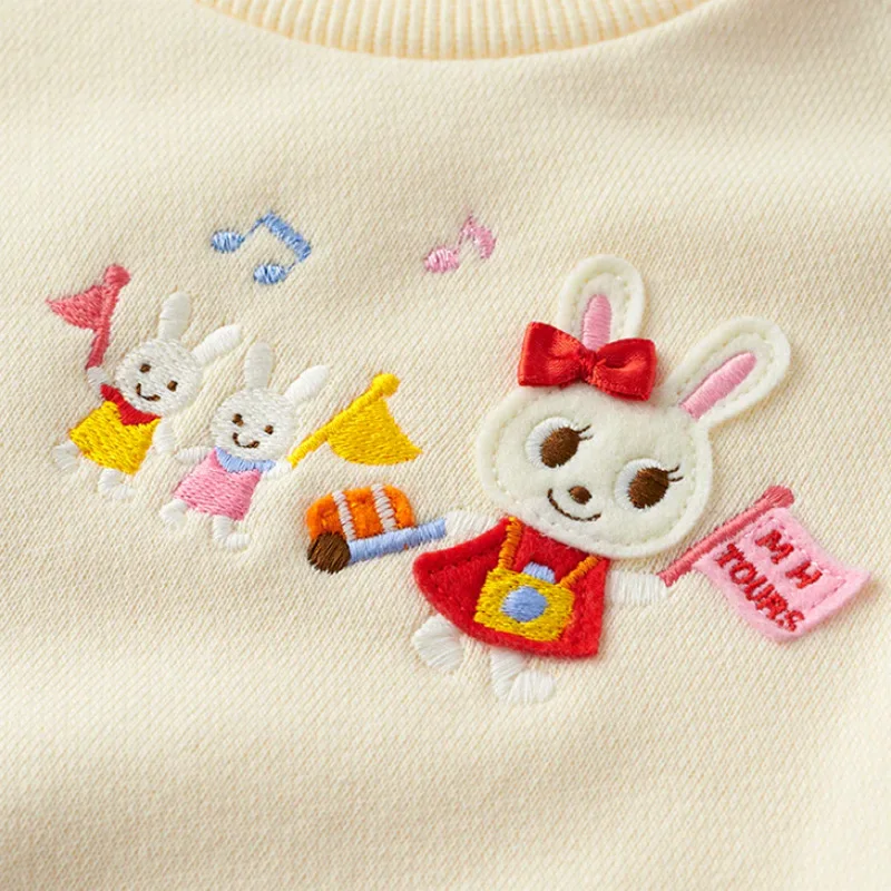 Autumn New Girls Clothes Cartoon Cute Bunny Apple Embroidery Sweatshirt Baby Top 2024