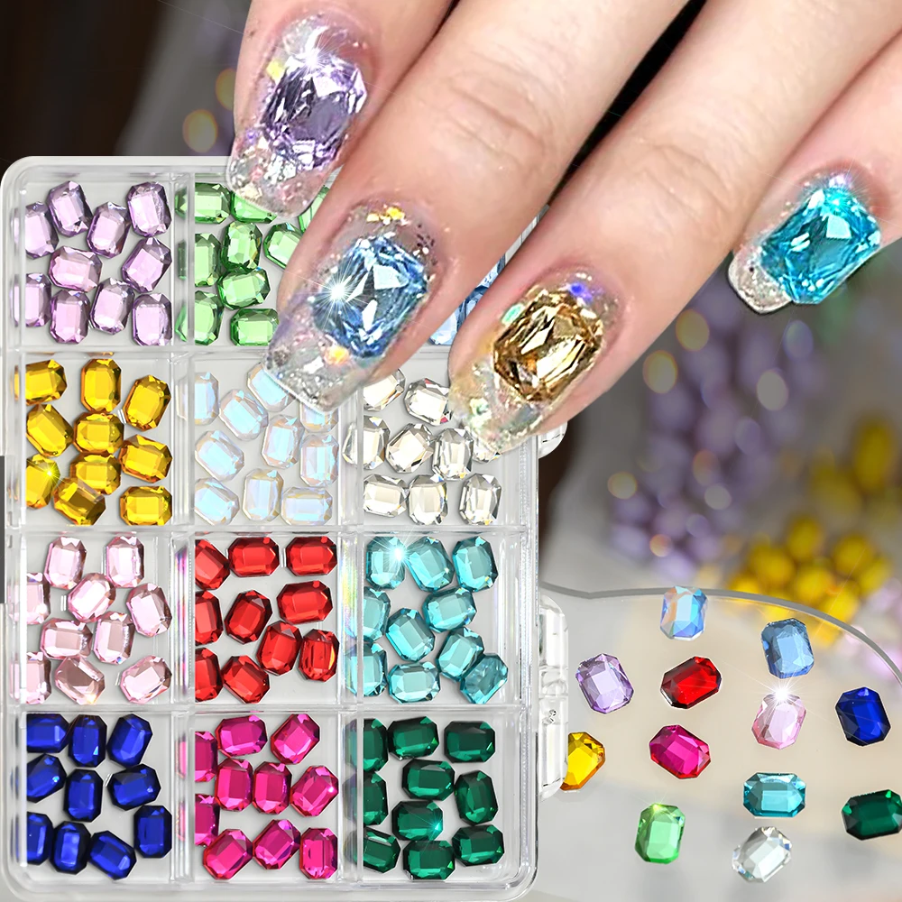 12Grids 120Pcs Ice Semiclear Colorful Octagon Nail Art Rhinestones, Sparkle K9 …