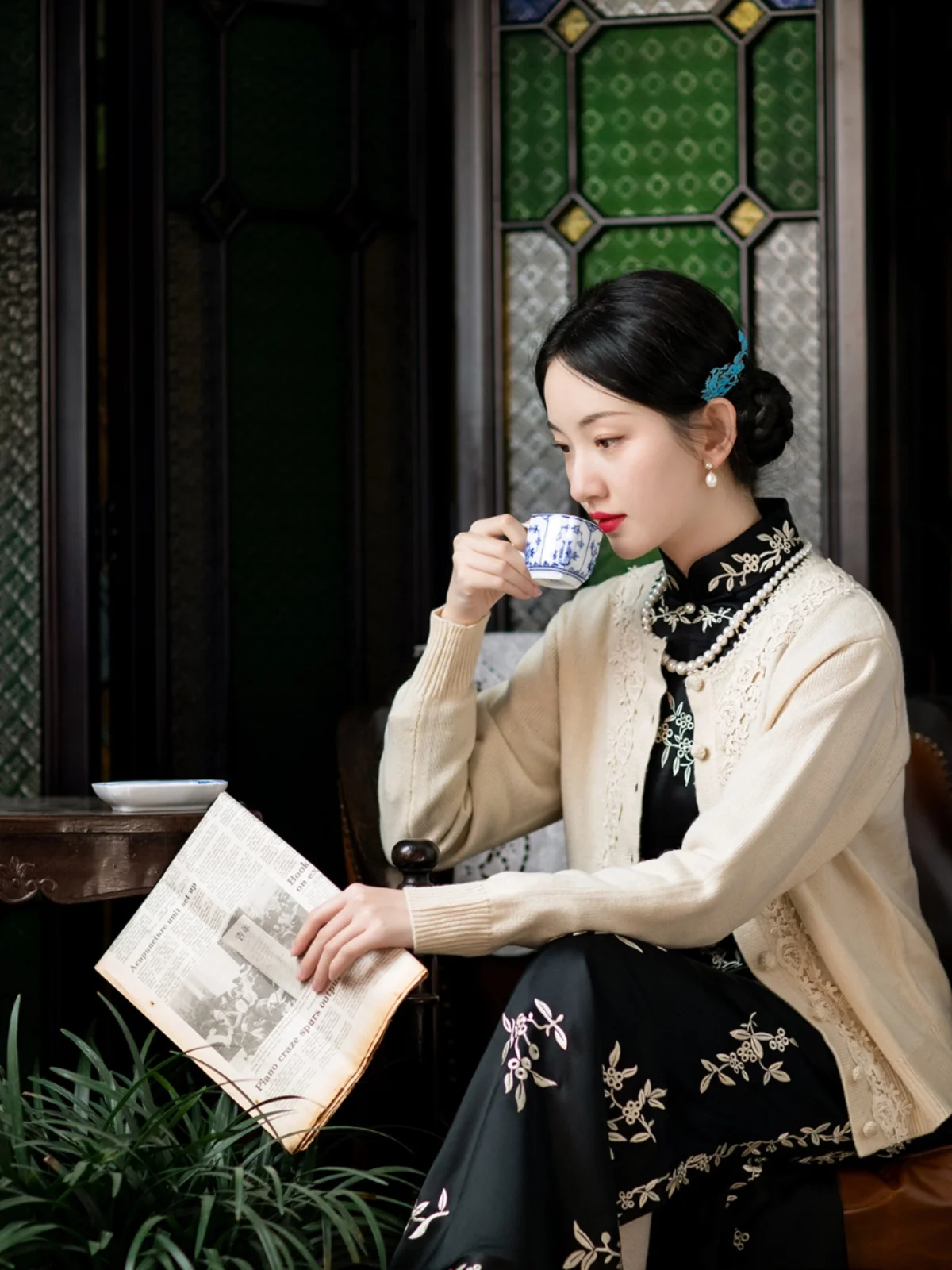 

One Ci Wind Fluff | Long Sve Вязаный открытый кардиган Женская верхняя одежда Бежевый свитер Qipao Sle Универсальный зимний модный