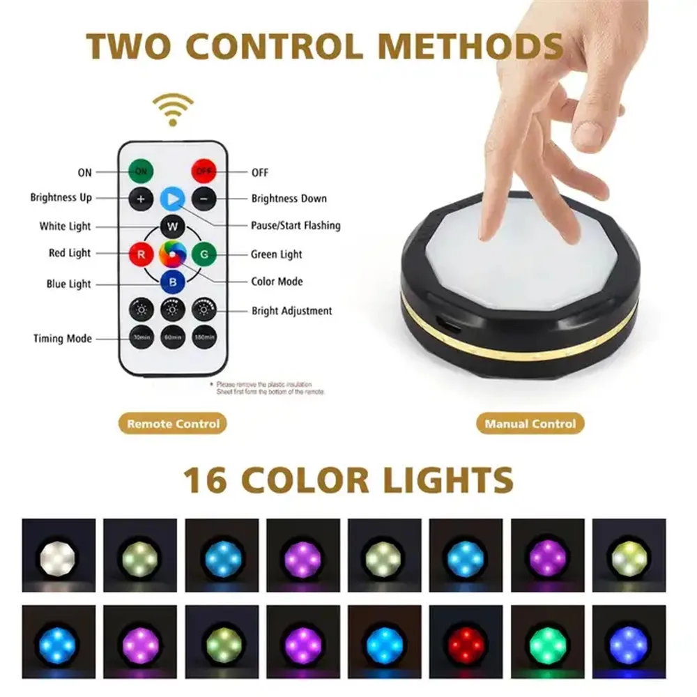 USB Rechargeable RGB Round Dimming Function LED Small Press Night Light Mini Cabinet Atmosphere Ceiling Light