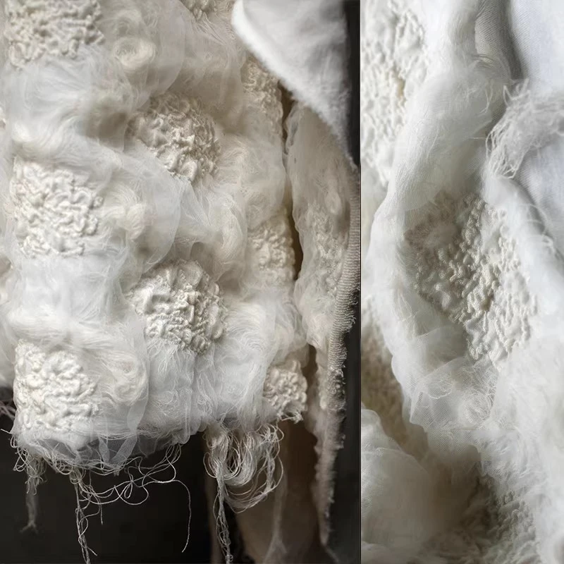 3D Textured Burnout Embroidered Stretch Mesh Fabric Coat Bridal Couture DIY Custom Fashion Material Designer Apparel Accessories