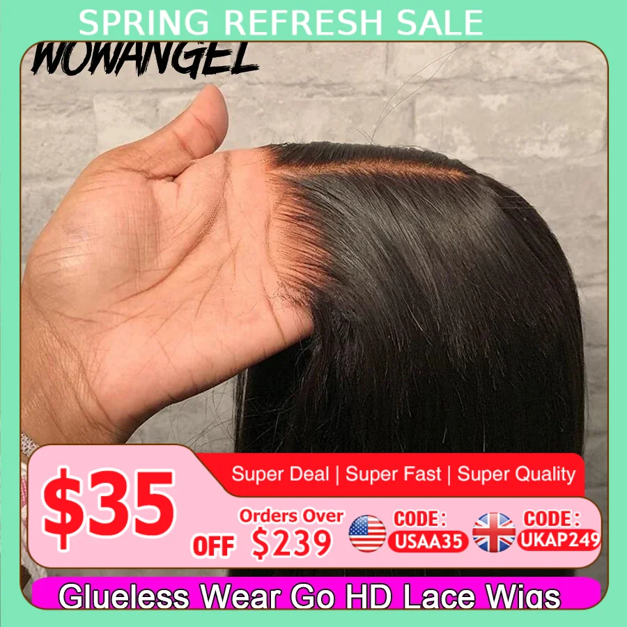 Wow Angel 5x5 Wear Go HD Lace Closure Glueless Wigs 28in Malaysian Straight Wig Pre Plucked Human Wigs Ready to Go Wig For Woman