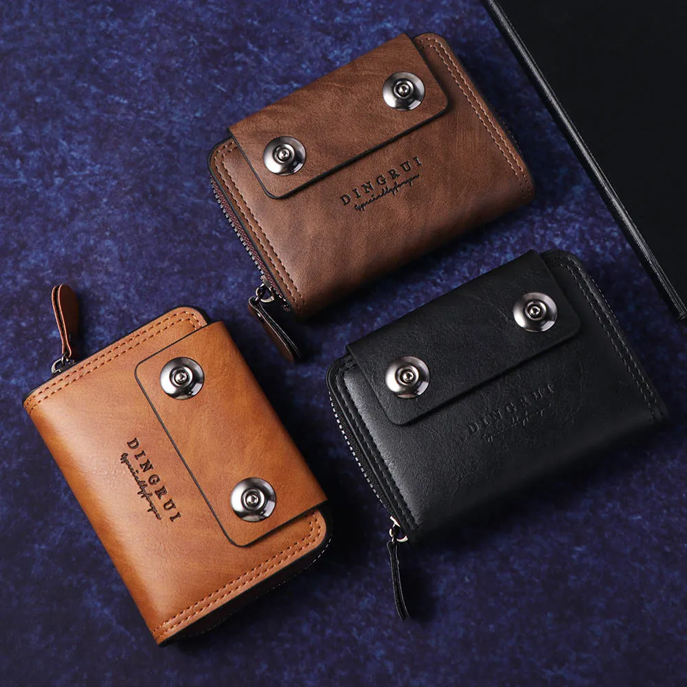Zipper Three Fold Wallet Multifunctional Solid Color Men Card Holder ID Card Holder Short Wallet Business Clutch Bag Travel