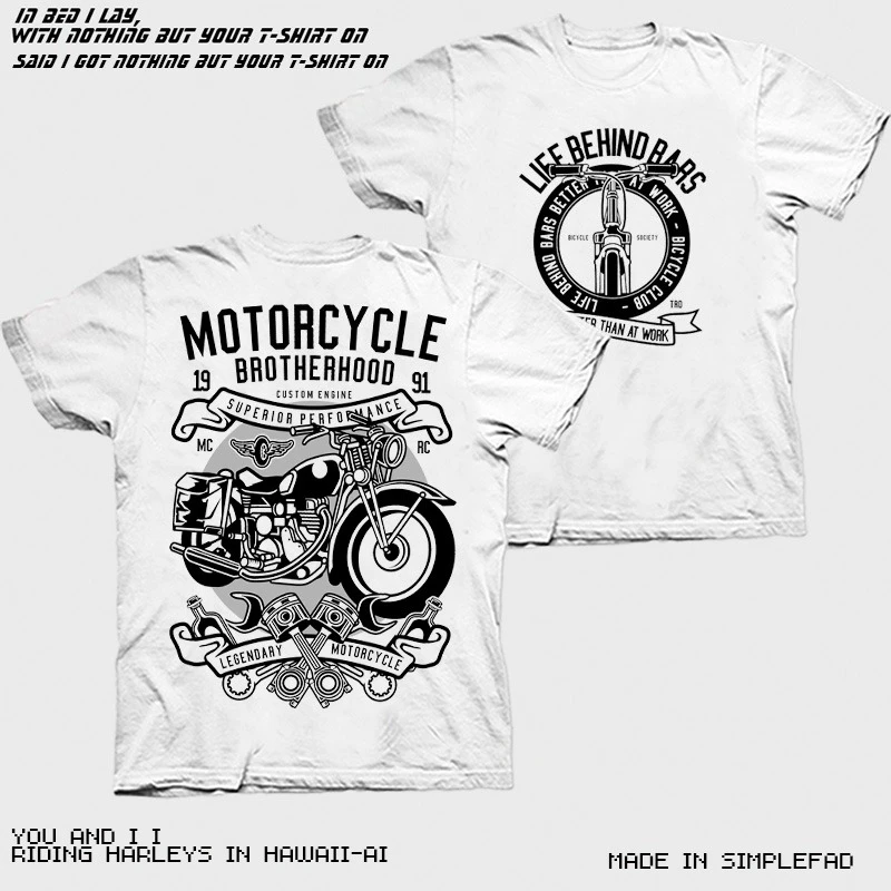 

American Retro Vintage Classic Motorcycle Locomotive Printing Pure Cotton Men's and Women's Couple T-shirts Heavy