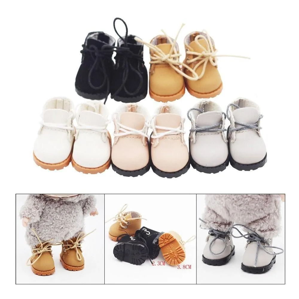 For Labubu Doll Shoes Lace-up 3.8cm Doll Finger Shoes Accessories Mini Kawaii Cute Doll Leather Shoes for 15-17cm Labubu