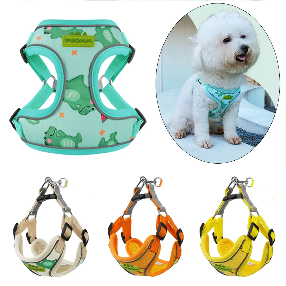 Dinosaur Print Pet Vest Harnesses for Small Dogs Walking Puppy Dog Cat Harness and Leash Set Yorkshire Maltese mascotas Supplies