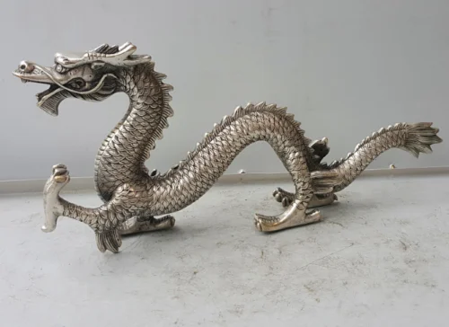 

Chinese Miao silver handmade auspicious dragon town curtilage statue