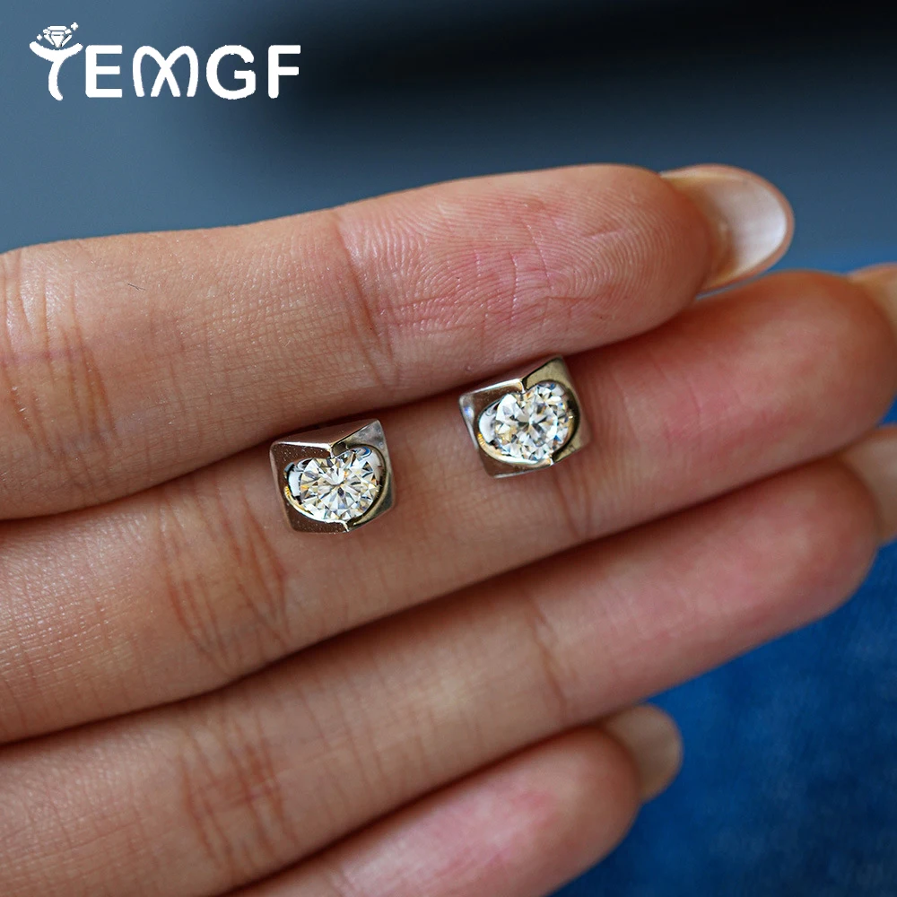 

TEMGF 5mm Zircon/Moissanite Earrings With Certificate 925 Pure Silver Square Studs for Women Simple Fine Ear Jewelry 1CT/Pair