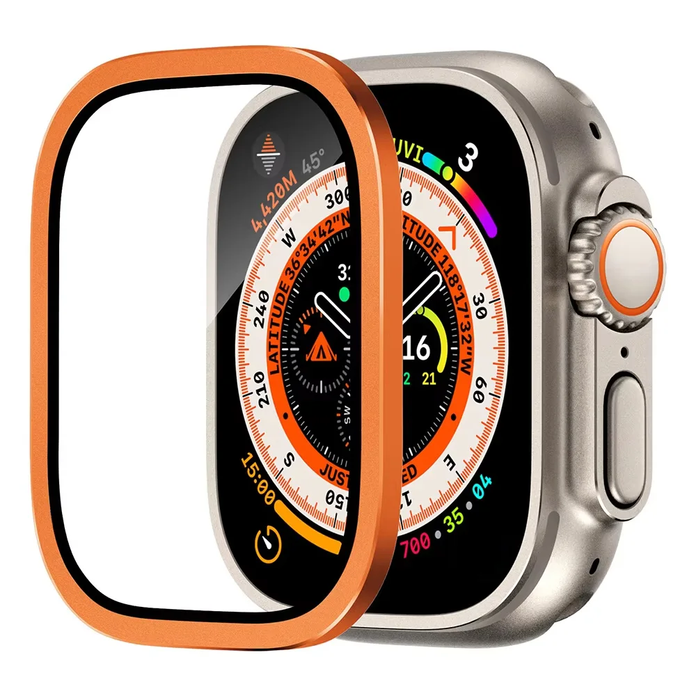 Gehärtetes Glas für Apple Watch Ultra 3 2 1 49 mm, Displayschutzfolie, kratzfest, HD-Metallstoßstange, Vollfolie für IWatch Ultra 49 mm