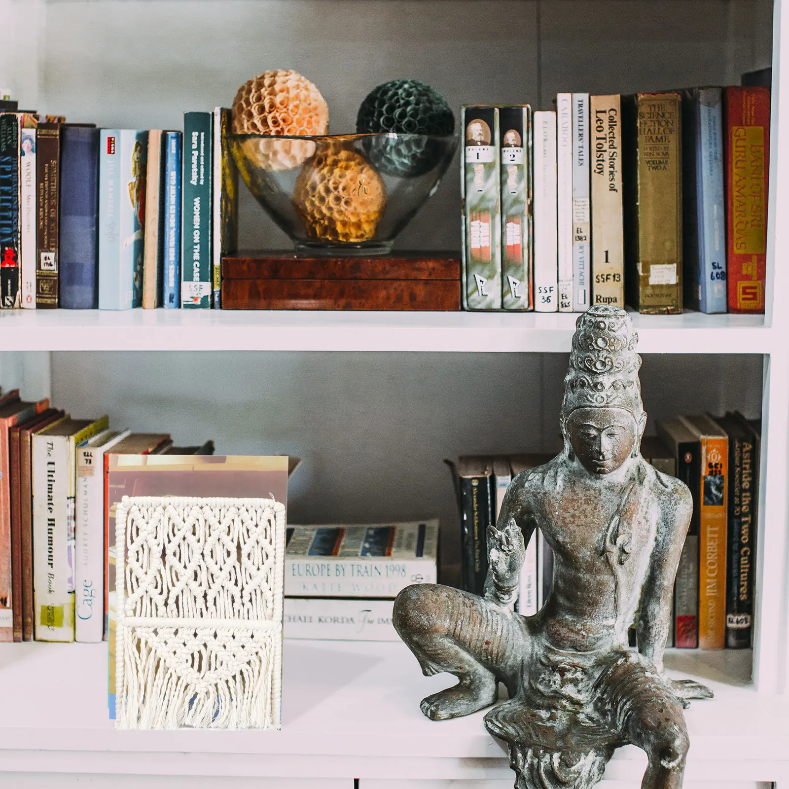 

Bookend Bookshelf Hand-Woven Cotton Rope Desktop Organizer Practical Multi-Function Book Holder For Home Office Study