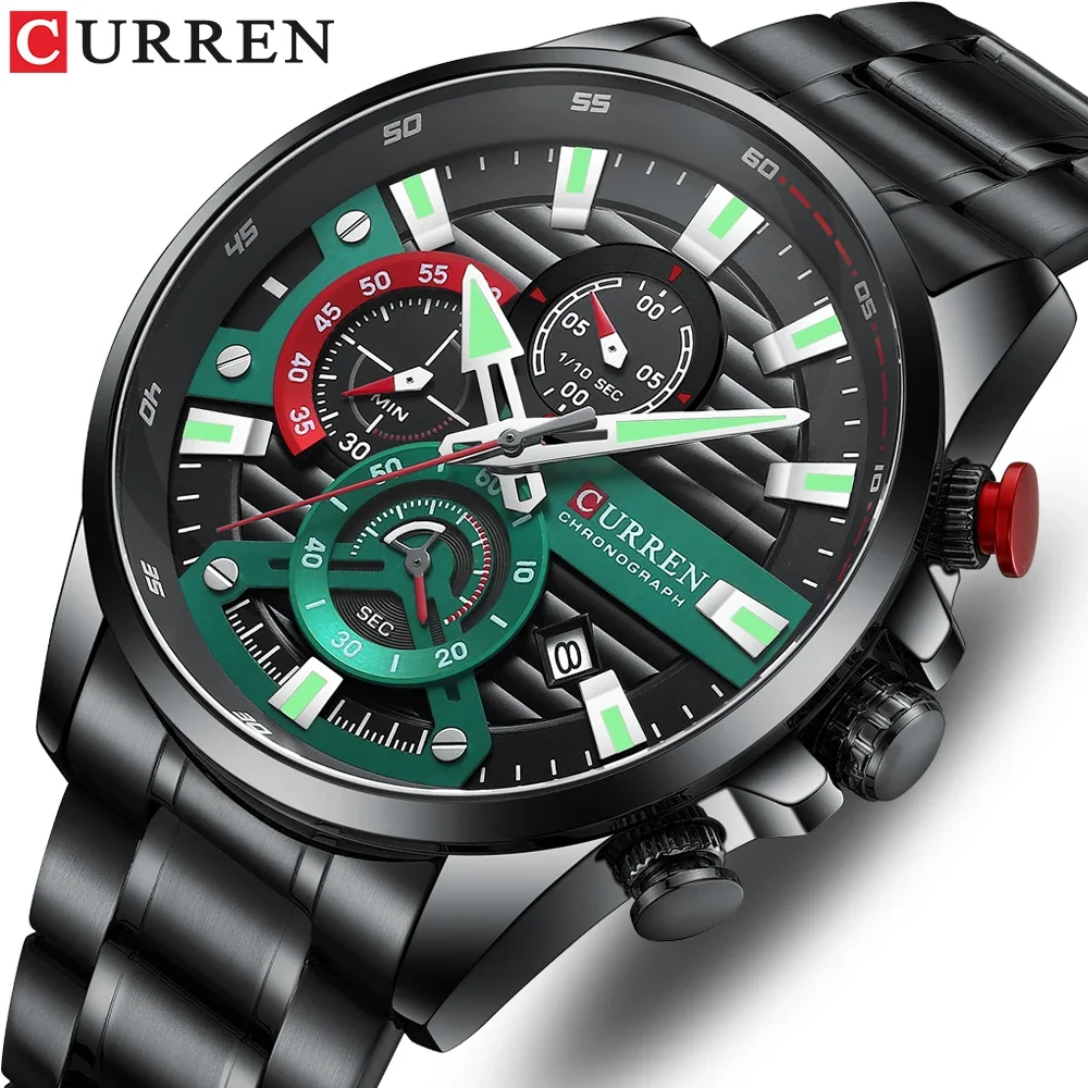 CURREN  Multifunctional Quartz Men's Watch Sport Stainless Steel Strap Luminous Watch with Automatic Date часы мужские наручные