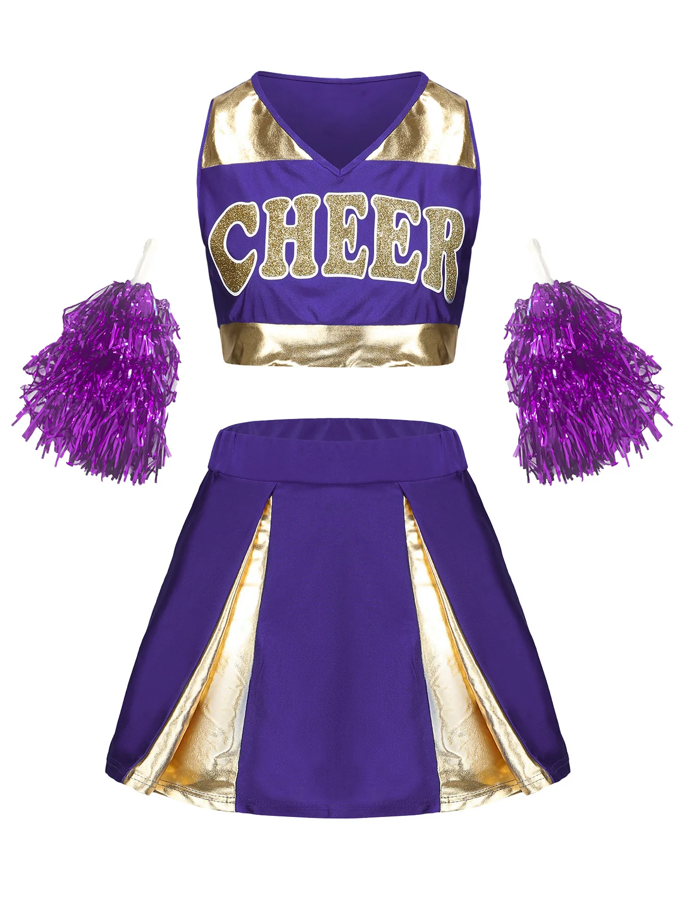 Meisjes Cheerleader Uniformen Mouwloze Crop Top Rok Sokken Kleding Voor Cheerleading Dance Outfits Volwassen