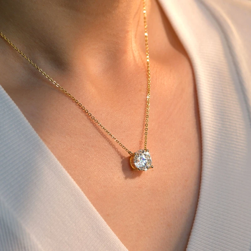 Lnkry 0,5ct-5ct Runder Schliff Moissanit Solitär-Halskette 14K Goldfilled Funkelnder Klassischer Labor-Diamant Anhänger Halsketten Schmuck – Detail 3