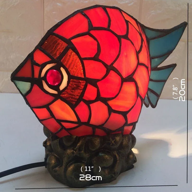 GISELLE Tiffany Glass Table Lamp LED Creative Novelty Red Small Fish Desk Light For Home Study Bedroom Bedside Decor