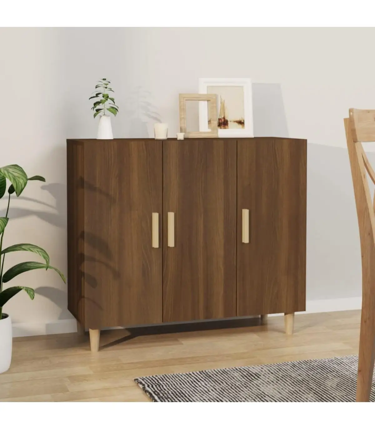 Sideboards plywood brown oak 90x34x80 cm