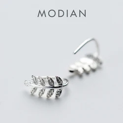 Modian Simple Lucky Tree Leaf Swing Charm Hoop Earrings Classic 925 Sterling Silver Prevent Allergy Jewelry For Women Bijoux