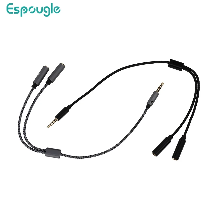 300pcs 28cm 3.5mm Jack Nylon Weave Audio Aux Cable Stereo Extension Headphone Splitter Female Microphone Spliter