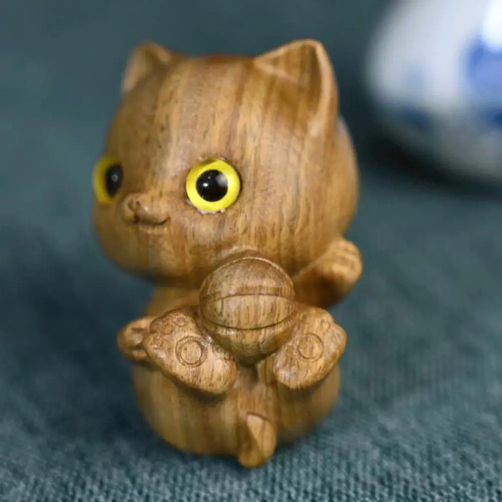 

Adorable Wooden Carved Cat Ornament Wood Cat Statue For Home Desktop Decor Classic Wood Carving Gift Office Decoration