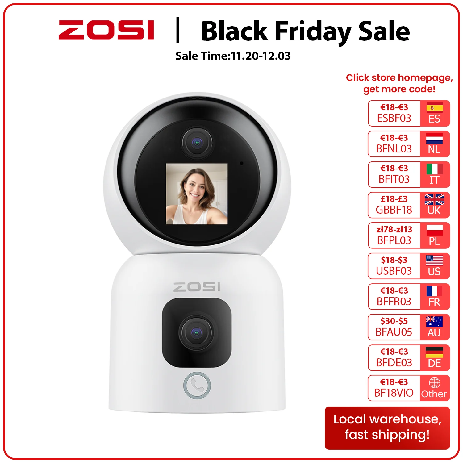 ZOSI 360° Smart Home Security Camera PTZ Auto Tracking Baby Monitor AI Panoramic HD Night Vision Indoor WiFi Surveillance Camera