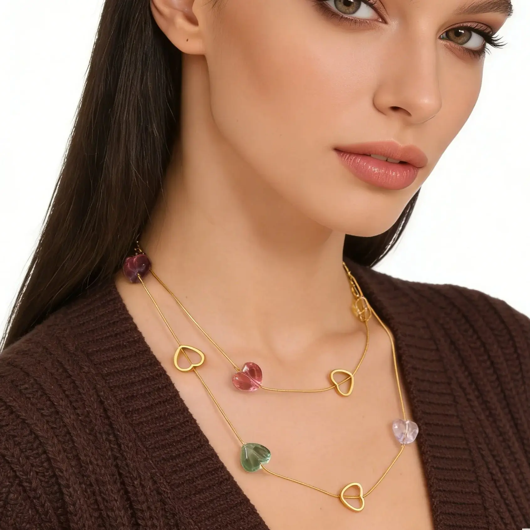 Long Pendant Stackable Necklace for Women Luxury  Glass Stainless Steel Chain Necklaces Fashion Charm Wedding Banquet Jewelry