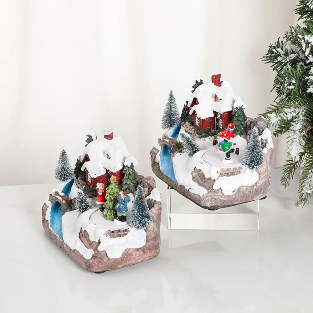 

Funny Resin Christmas Village Houses Santa Claus LED Light Xmas Ornament Craft Snow View New Year Decor Festive Atmosphere