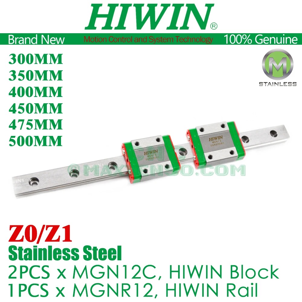 Original HIWIN MGN12C 2PCS Blocks 300 350 400 450 475 500MM Z0 Z1 Carriage MGN12 Rail MGN12C Stainless Steel 3D Printer Parts